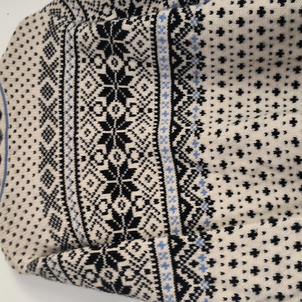 L.L. Bean Cream and Black Blue Nordic Fair Isle 100% Lambswool Cardigan Sz XL Wo - Picture 16 of 17